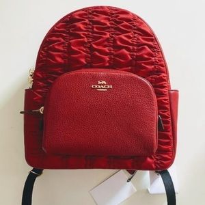 NEW COACH Red Ruched Backpack + Matching Red Interior Wallet